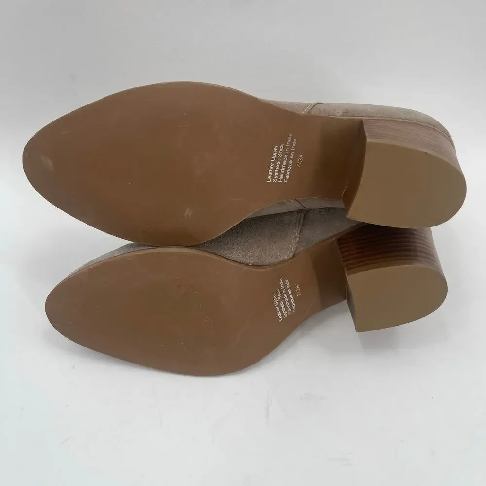 JEFFREY CAMPBELL Booties Size 7 Boots Suede Taupe Leather Owen Block Heel Zipper